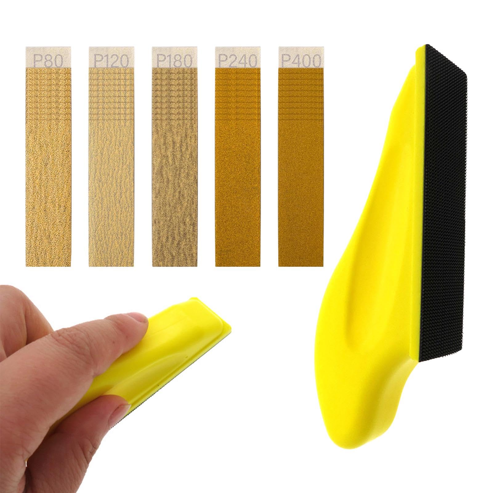 Micro Sander With 50Pcs Sandpaper, 3.5"x1.1"x1.8" Mini Tool for Wood Work - 80/120/180/240/400 Grit Papers for DIY Polishing Finishing