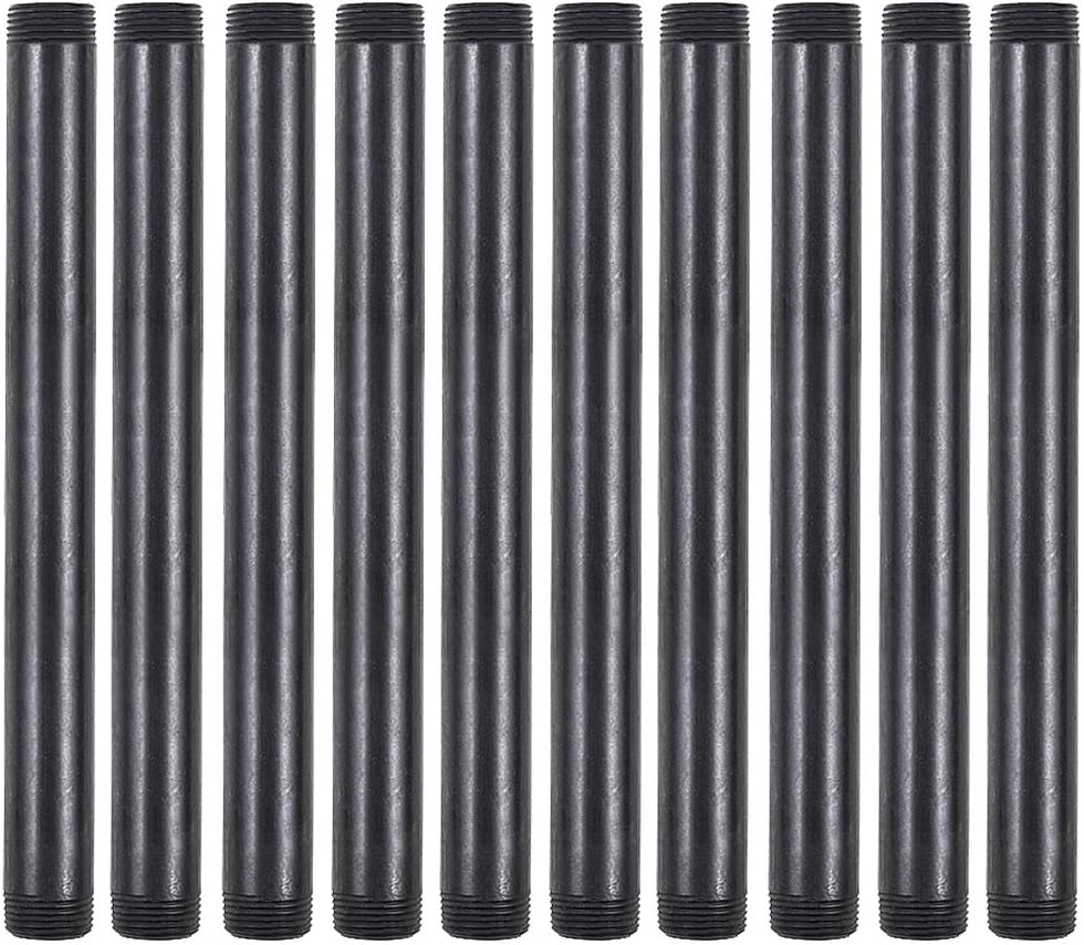 GOOVI 3/4 Inches x 10 Inches Black Malleable Steel Pipe Fitting, 3/4 Inches Black Pipe Threaded Pipe Nipples, Build Vintage DIY Shelving Steampunk Furnitur, 10 Pack.