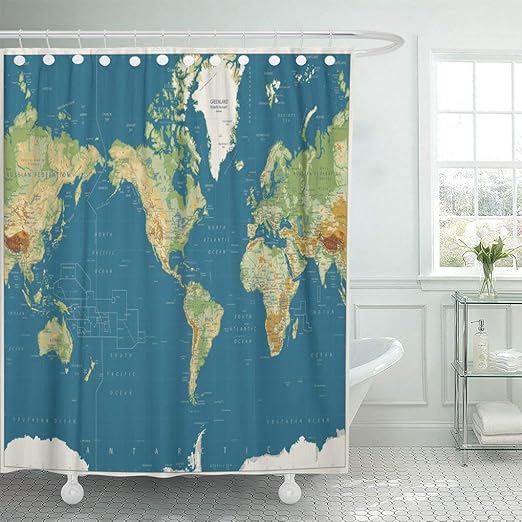 Amazon Com Emvency Waterproof Fabric Shower Curtain Hooks Blue