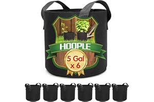 HOOPLE 6Pack 5 Gallon Grow Bags Garden Heavy Duty Non-Woven Aeration Plant Fabric Pot Potato Container Perfect for Potato,Strawberry,Chili,Carrot,Radish,Peanut and Other Vegetables