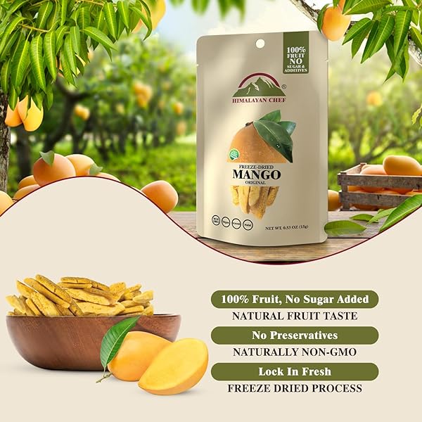 HIMALAYAN CHEF FREEZE-DRIED FRUIT – 15G/EACH FREEZE-DRIED MANGO | ORGANIC FRUITS SNACKS, HEALTHY SNACKS FOR KIDS & ADULTS | DRIEDS FRUITS, BABY SNACKS, GLUTEN-FREE