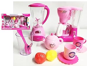 JM Mini Dream Kitchen Appliance Play Toy Set for Kids with Coffee Maker Blender & Tea Pot Accessories