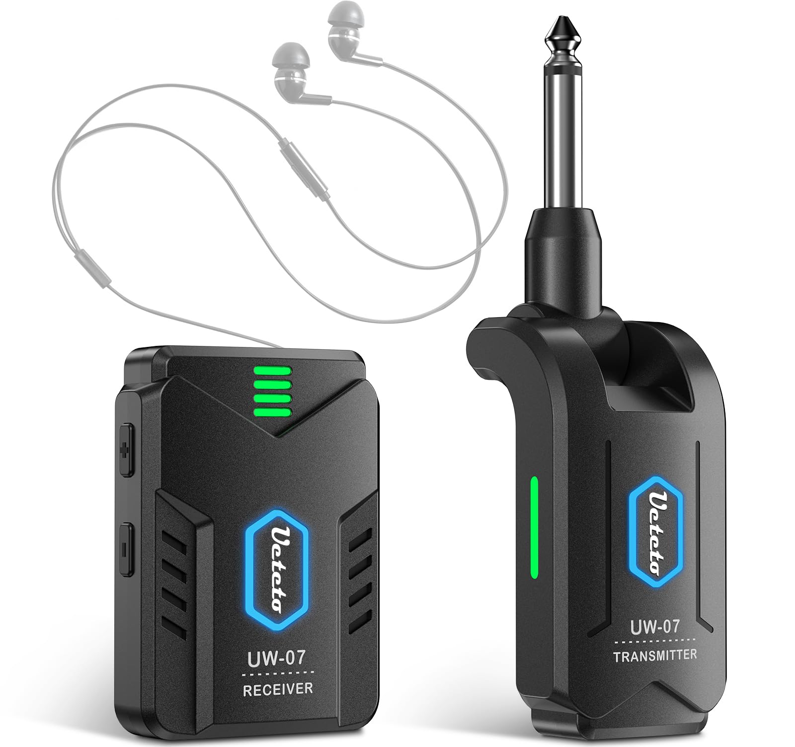 Ueteto Wireless in Ear Monitor System，2.4GHz Mono IEM System with Transmitter Beltpack Receiver, Plug and Play for Musicians， Studio, Band Rehearsal, Live Performance