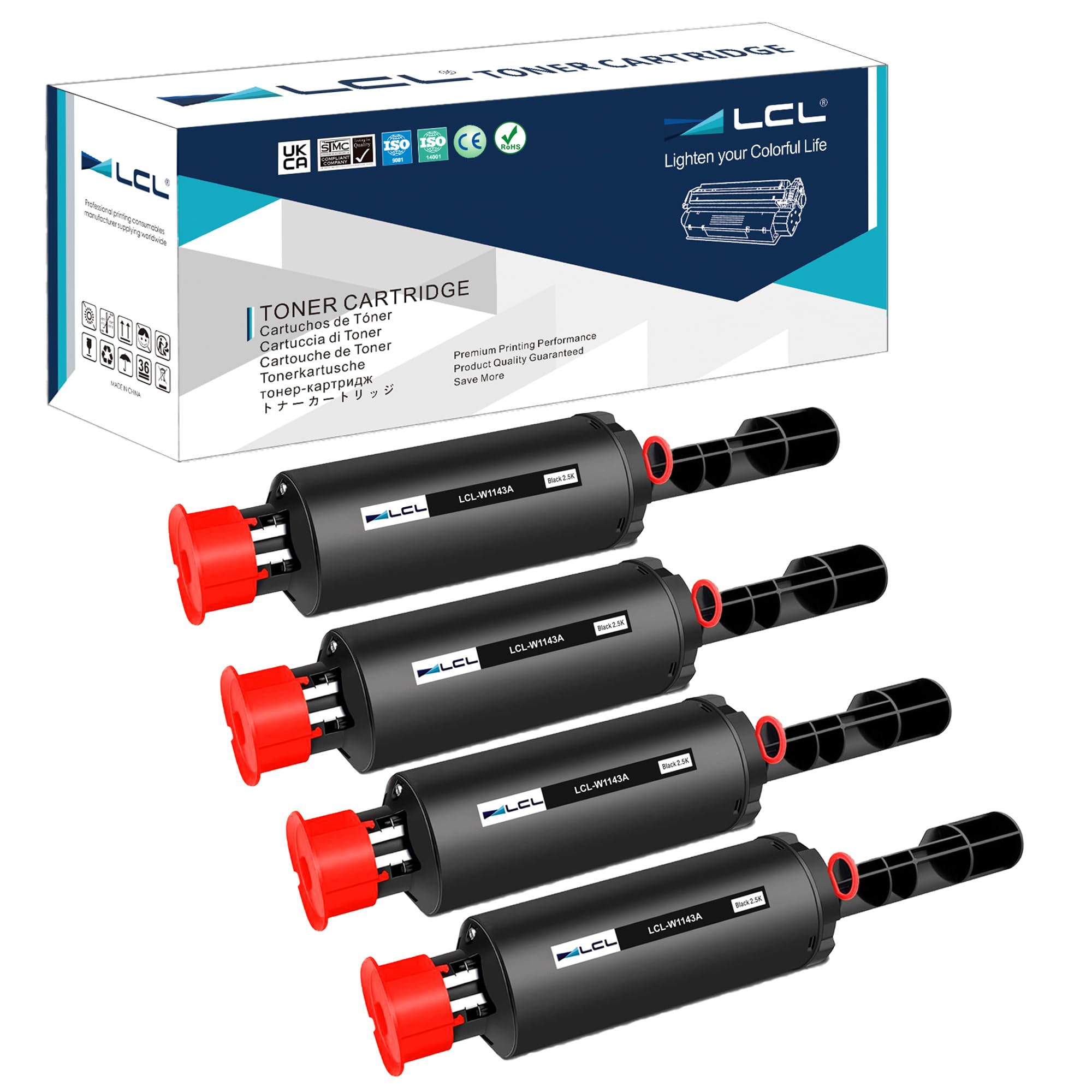 LCL Toner Cartridge 143A W1143A W1143AD (4 Black) Replacements for HP Neverstop Laser MFP 1201n 1202w 1202nw Laser 1001nw