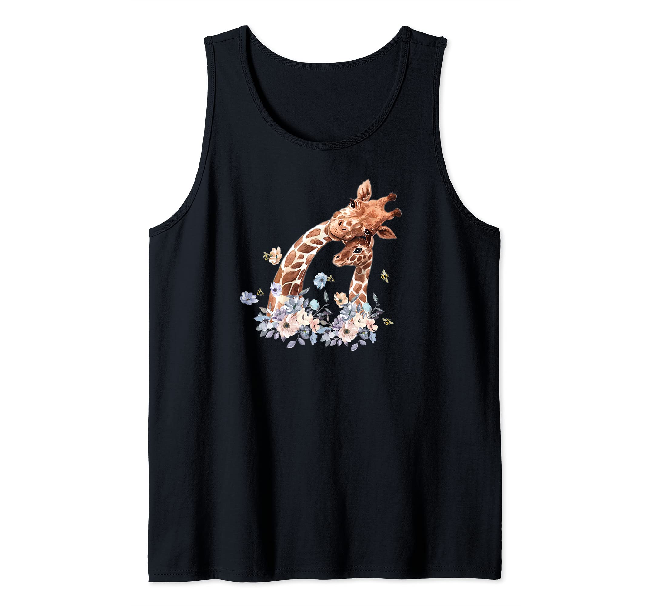 Mom and baby Giraffe Bumble bee flower cute animals Tank Top