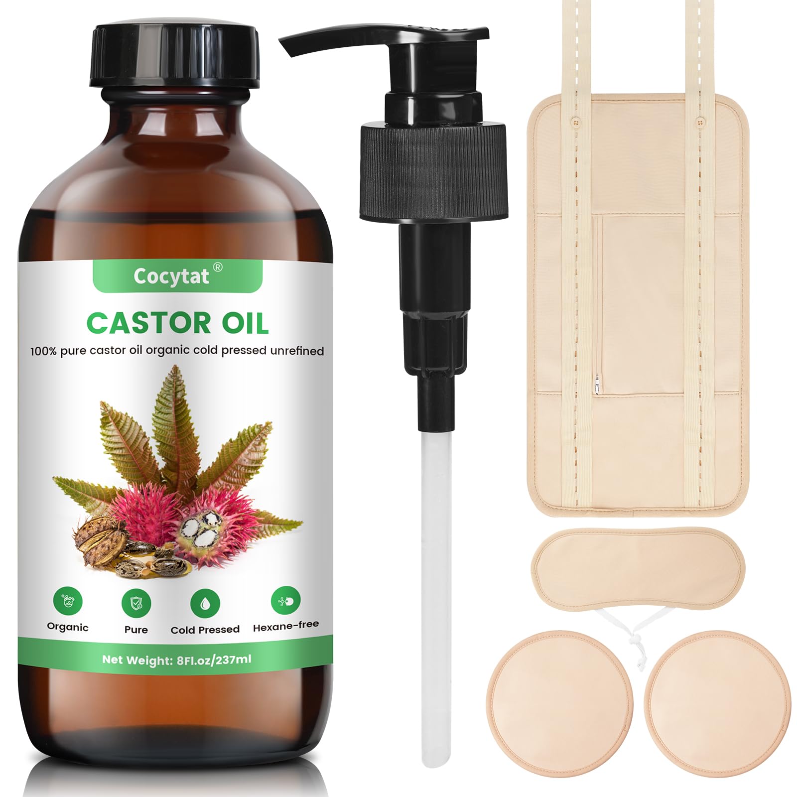 Photo 1 of ***MISSING PIECES*** ***READ CLERK NOTES***  Castor Oil Pack Wrap with 8Fl.Oz Cold Pressed Unrefined Glass Bottle Pure Organic Castor Oil for Stomach Neck and Breast