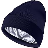 Satin Lined Beanie Hat for Women Men, Wool Knit Cuffed Silk Lining Fisherman Beanies Slouchy Warm Winter Hats Skull Cap