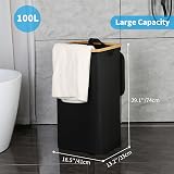 efluky 100L Laundry Basket with Lid Bamboo Handles XXL White/Black view 2