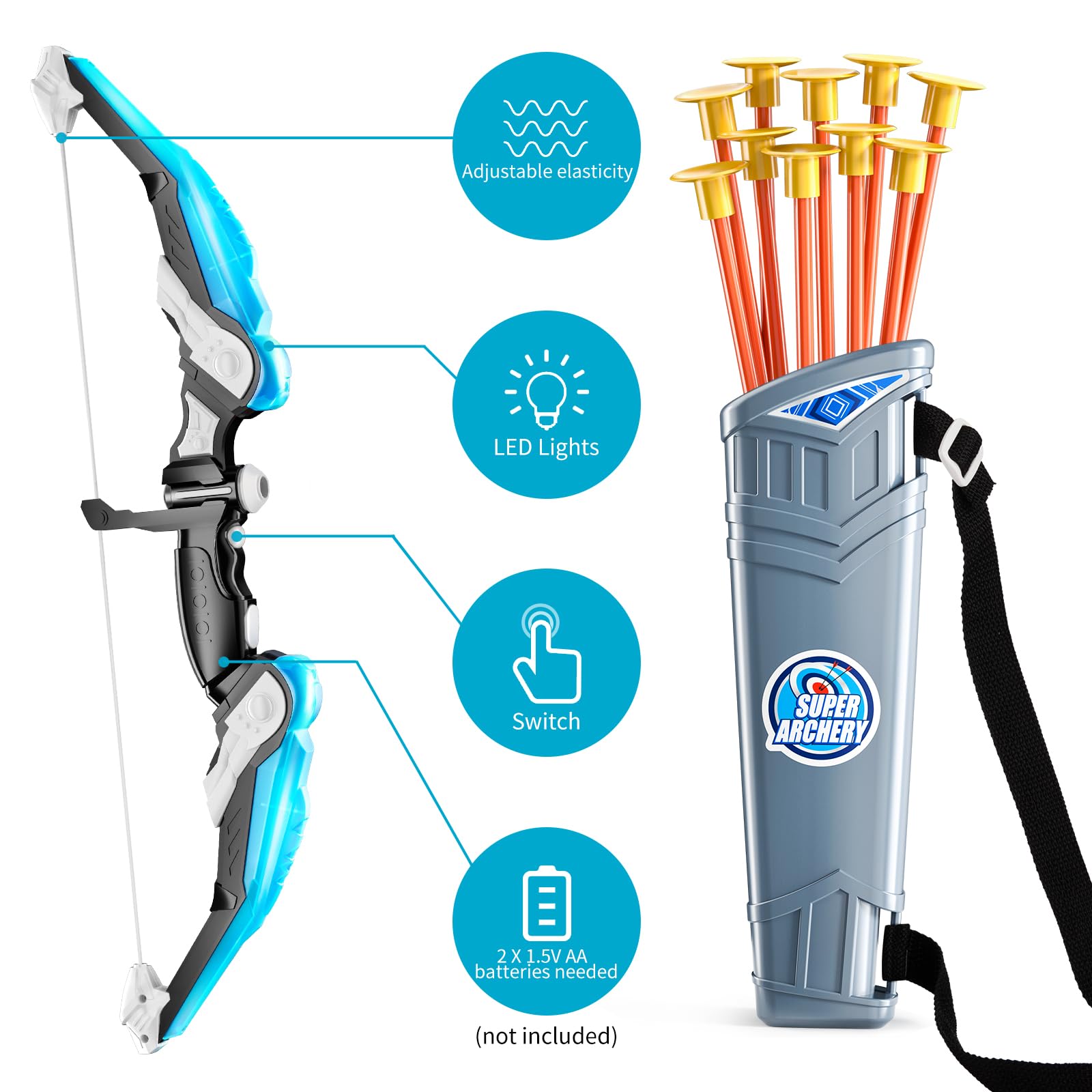 TEMI 2 Pack Set Kids Archery Bow Arrow Toy Outdoor Hunting Play with 20