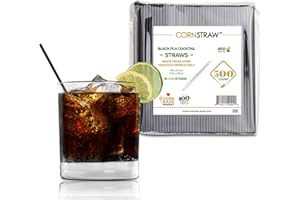 HARVEST PACK GOURMET SHOWCASE [500 COUNT] CORNSTRAW 5" Short Cocktail Straws, Black PLA Cornstarch Plastic-Free Disposable Small Drink Stirrer, Swizzle Sticks, Mixer, for Cold Drinks, whiskey, Bar, Club, Party
