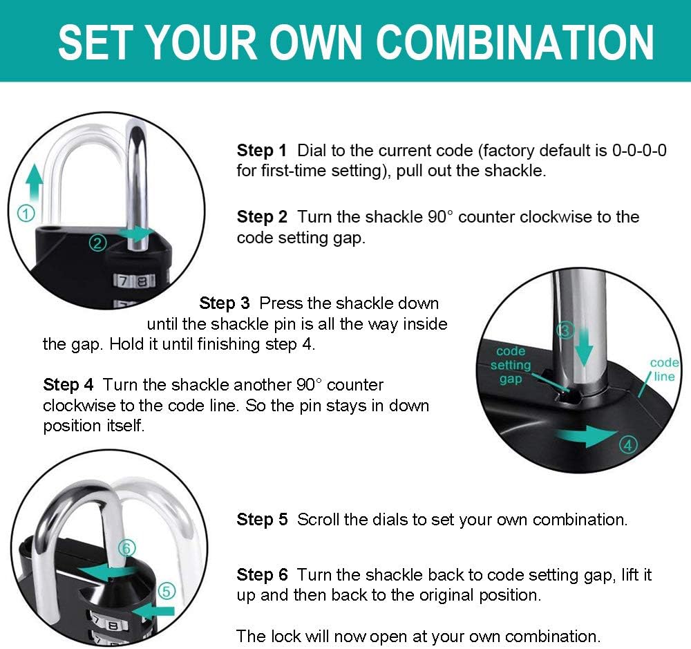 ZHEGE Combination Locker Lock, 4 Digit Outdoor Padlock for Gym, School, Gates, Doors, Fence, Hasps and Storage - - 