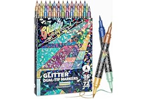 Glitter Effect Brush Markers Set, 24/48/72/96 Colors Dual Tip Pens, Sparkle Art Supplies for Coloring, Drawing, Scrapbooking,