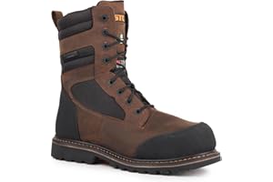 STC Footwear Whiskey Jack 8” Leather & PU Coated Nylon Waterproof Work Boots, Brown – Metal-Free & Oil Resistant