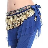 MUNAFIE Belly Dance Hip Scarf Belly Dancing Multi-Row Coin Noisy Belt Skirt