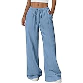 PRETTYGARDEN Womens Palazzo Pants Summer Fashion 2026 High Waisted Wide Leg Drawstring Flowy Beach Trousers with Pockets