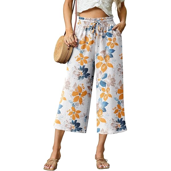 PRETTYGARDEN Pantalones Palazzo Cómodos Con Estampado Floral Con Cordón Y Bolsillos Para Mujer, Cintura Alta, Pierna Ancha (cepillo Negro, S