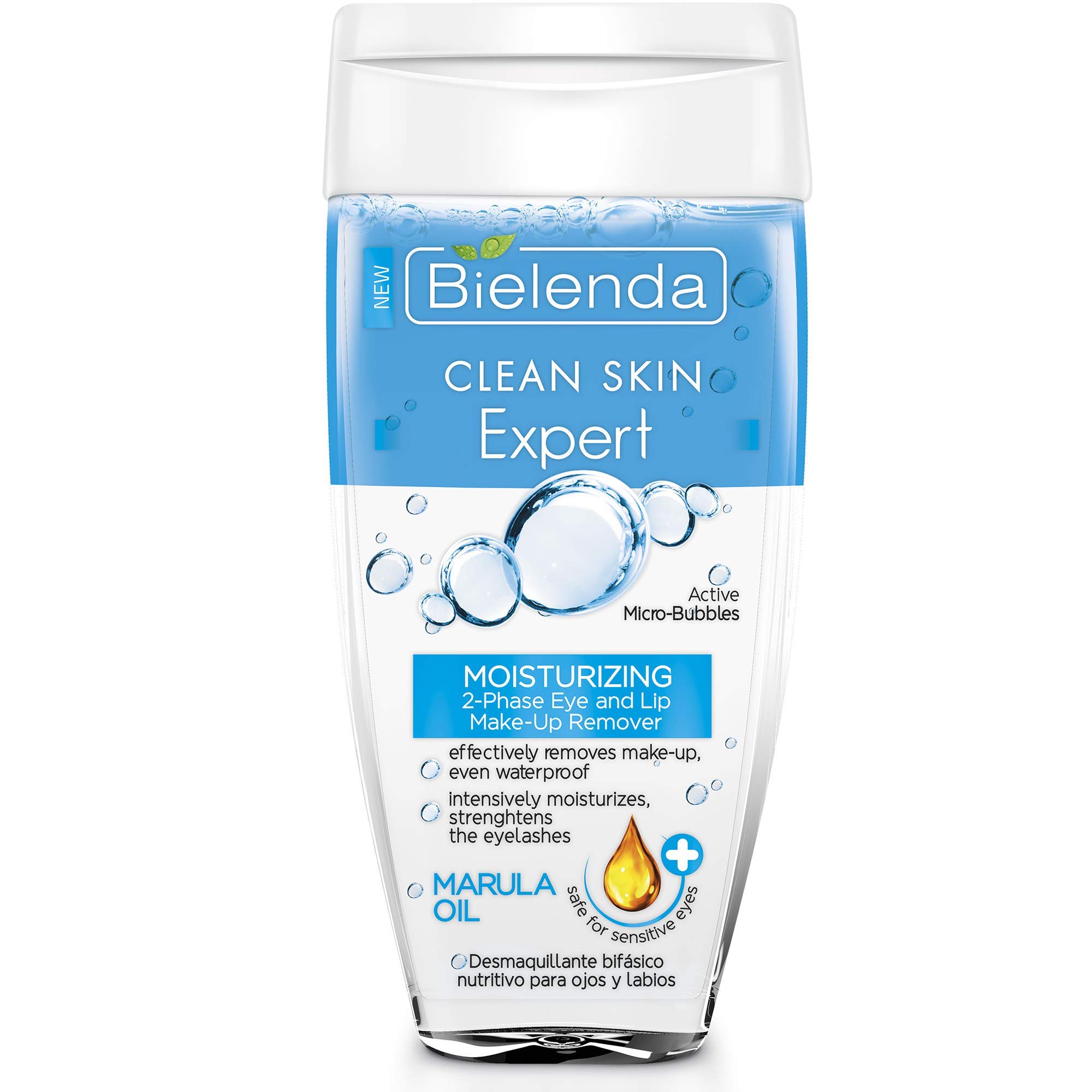 Bielenda Clean Skin Expert - Combination Of Marula Oil And Hyaluronic Acid - Clean Skin Expert Moisturizing 2-Phase Eye And Lip Make-Up Remover With Marula Oil - 150 ml