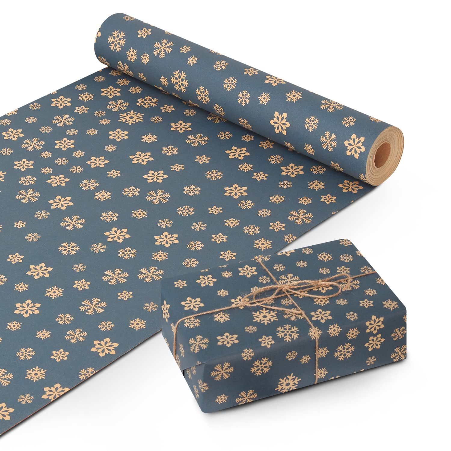 Kraft & Co Wrapping Paper Roll 44.5CM x 25M – Perfect for Christmas, Tough Quality with Festive Design, Eco-Friendly Recyclable, Kraft Paper for Gifts, Presents, Arts & Crafts, Table Cover (Style 17)