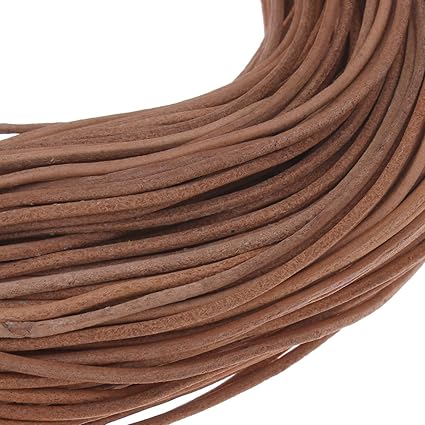 Perlin 5 Meter Lederband Rund 2mm Braun Sand Lederschnur Rindsleder Leder Schmuckband Bastelband Bastelschnur Schmuckschnur C