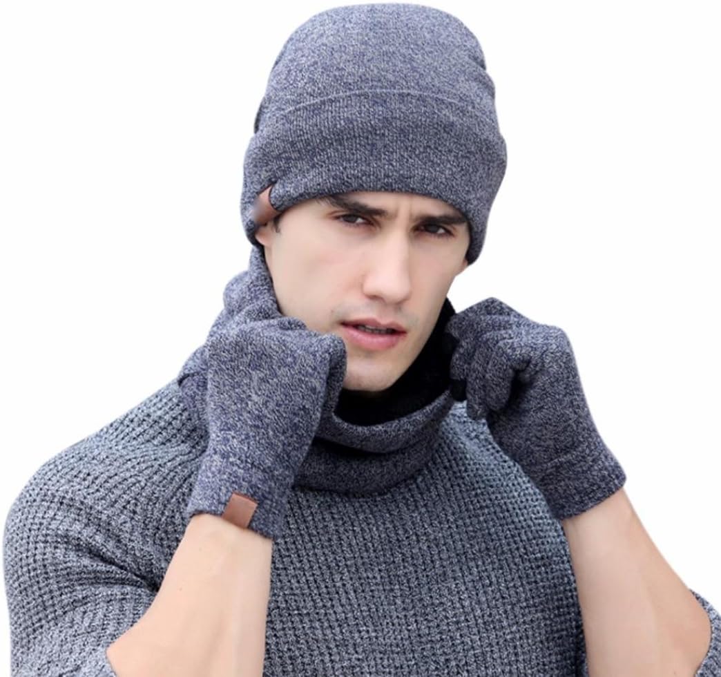 Hot Sale! Kavitoz Men Ladies 3pc Winter Soft Knit Beanie Hat Scarf Screen Gloves Set