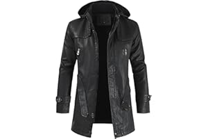 Men's Faux Leather Jacket Trench Motorcycle Racer England Style Vintage Leather Long Coat Biker Coat Outerwear
