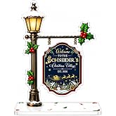 Personalized Christmas Village Sign, Custom Family Name Acrylic Christmas Decor, Freestanding Tabletop Holiday Sign with Snowy Street Lamp, Hanging Family Name Plaque, Reindeer &amp; Village Scene