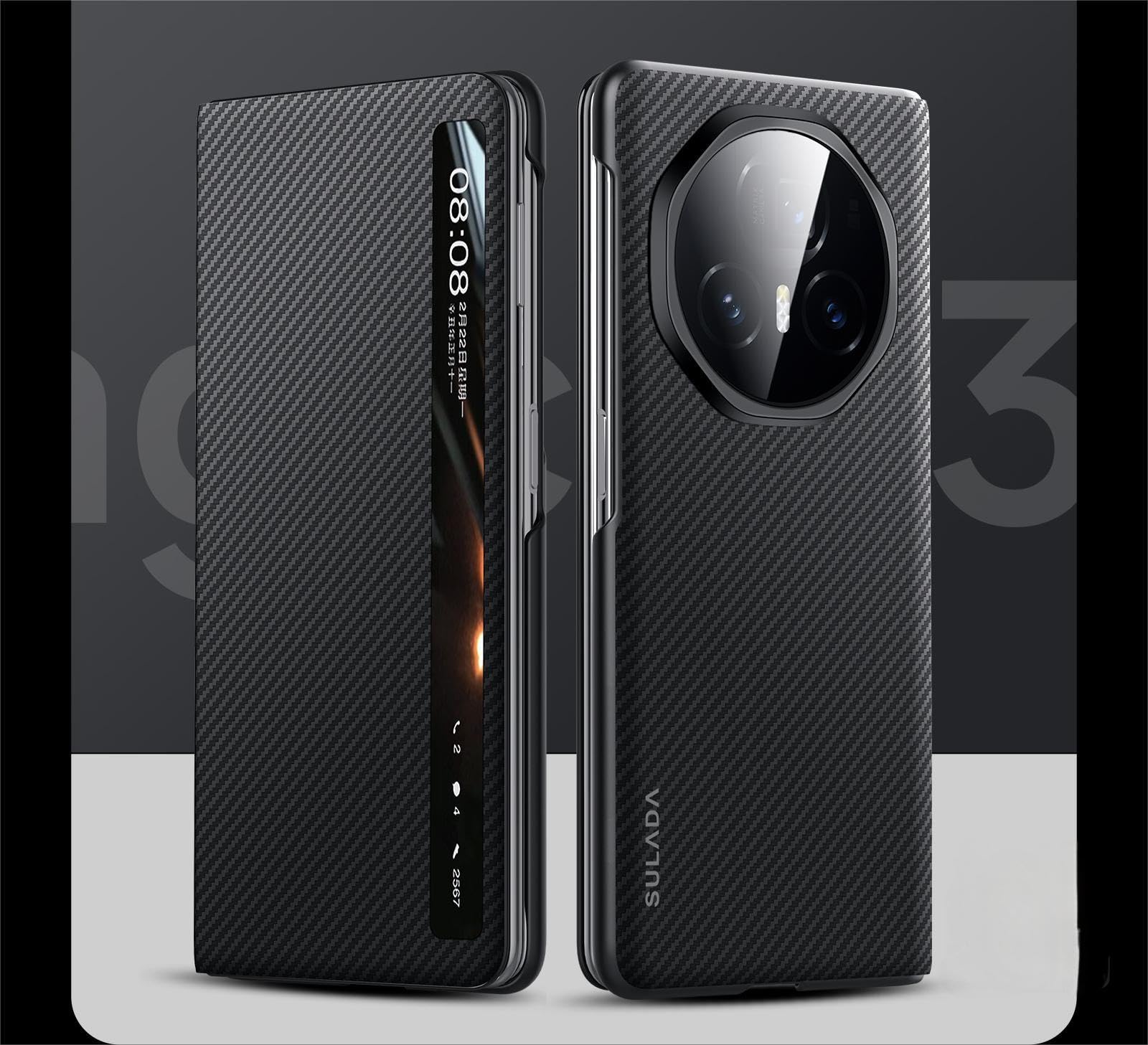 Hülle Case for Magic V3 Magnetic Flip Cover View Window + Wireless Charge,Carbon Fibre Flap Folio Slim Shell for Honor Magic V3(4)