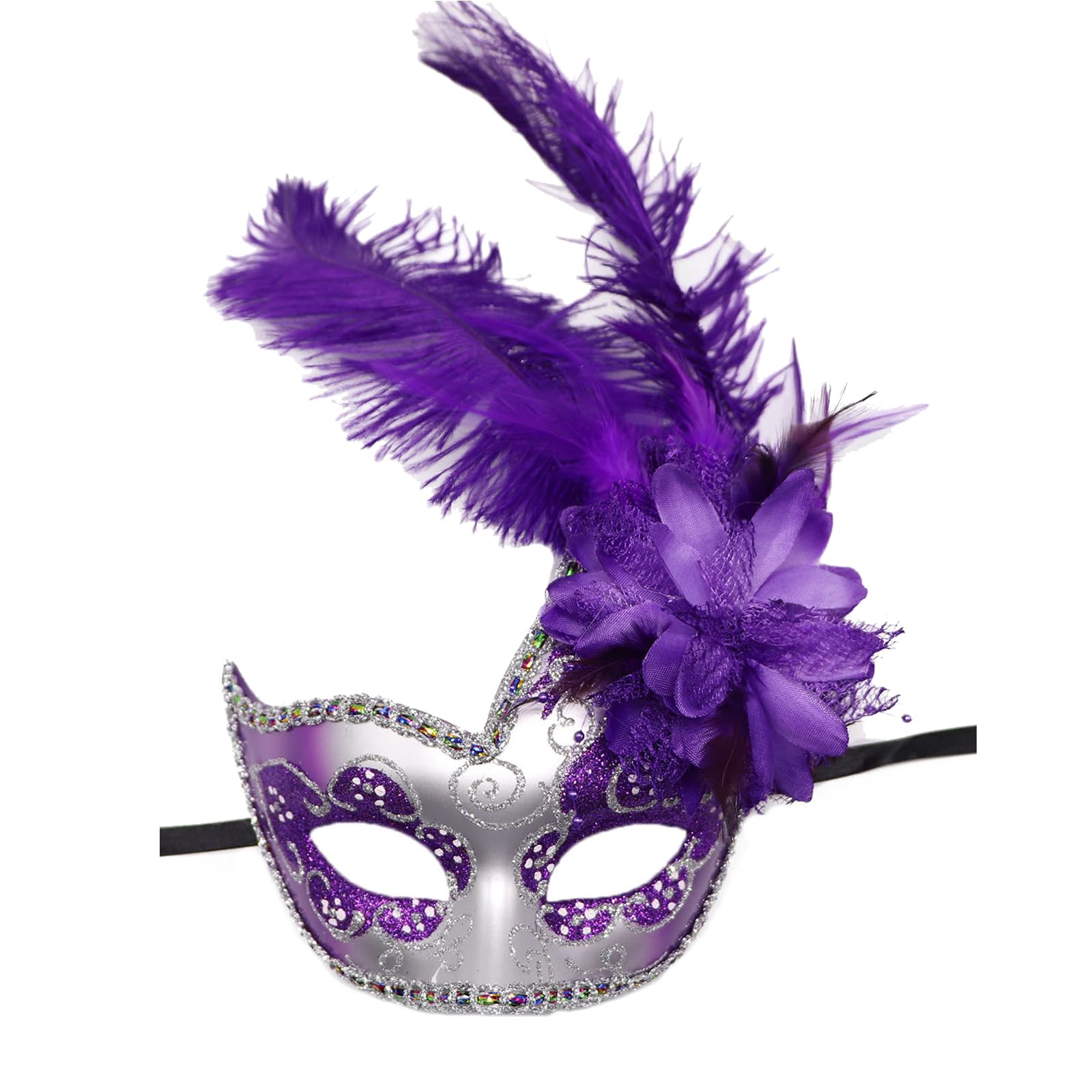 XGOPTS Masquerade Mask for Women | Feather Flower COS Eye Masks for Venetian Costume | Carnival Prom Ball Fancy Dress Mardi Gras Day of the Dead Halloween Dance Party Christmas Supplies