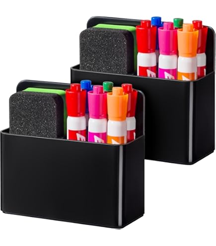 KITANIS Magnetic Pen Holder,2 Pack Magnetic Dry Erase Marker Holder With Generous Compartments,Strong Magnet Storage Marker Pen Pencil Organizer For Refrigerator,Whiteboard,Locker Accessories