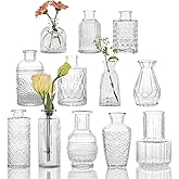 Tonxus Glass Bud Vases Set of 12, Small Vases for Flowers, Clear Bud Vases in Bulk for Centerpieces Decor, Mini Vintage Vase for Rustic Home Wedding Table Decorations