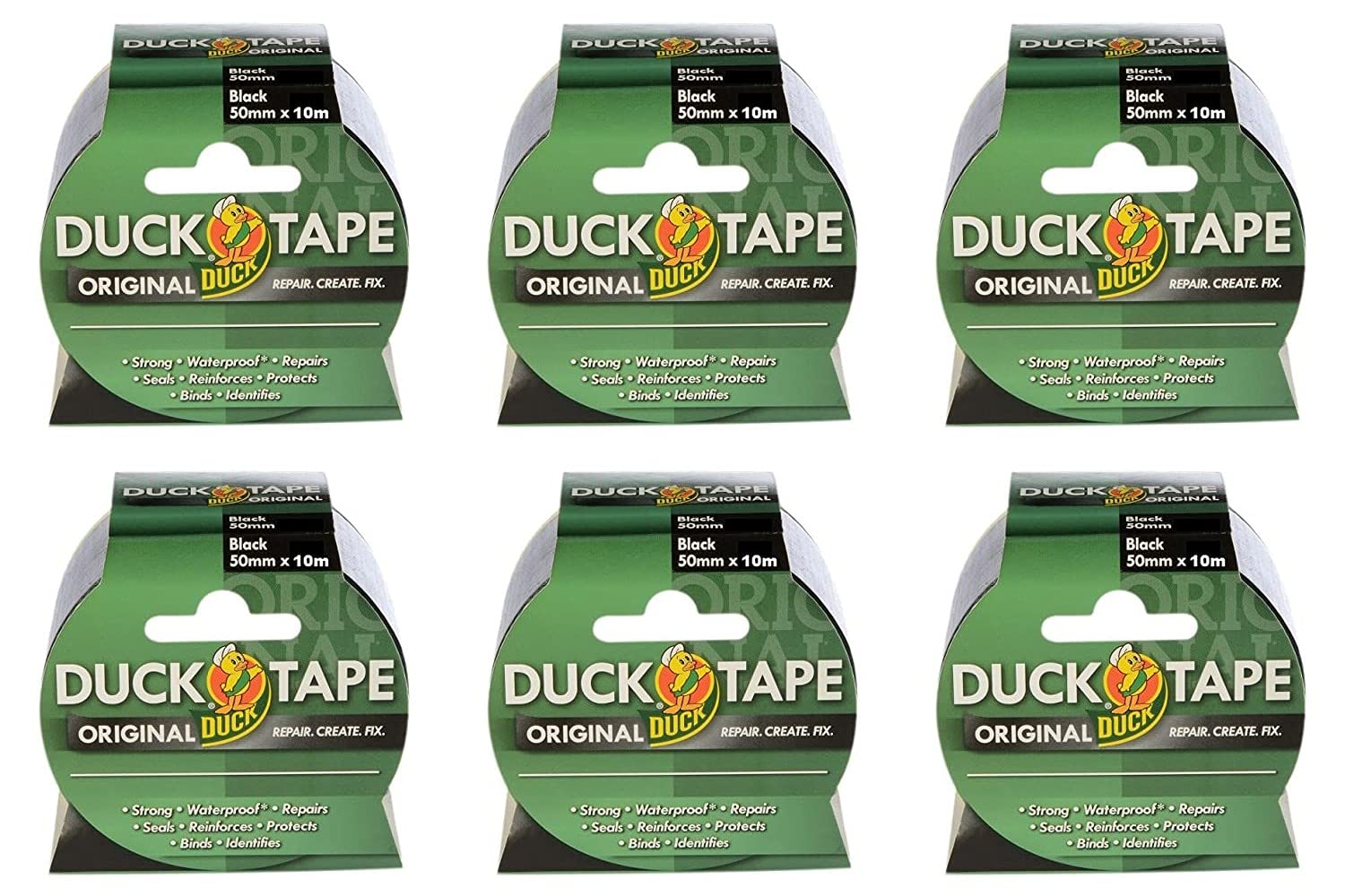 Duck Tape Original Black, 50mm x 10m, Pack of 6