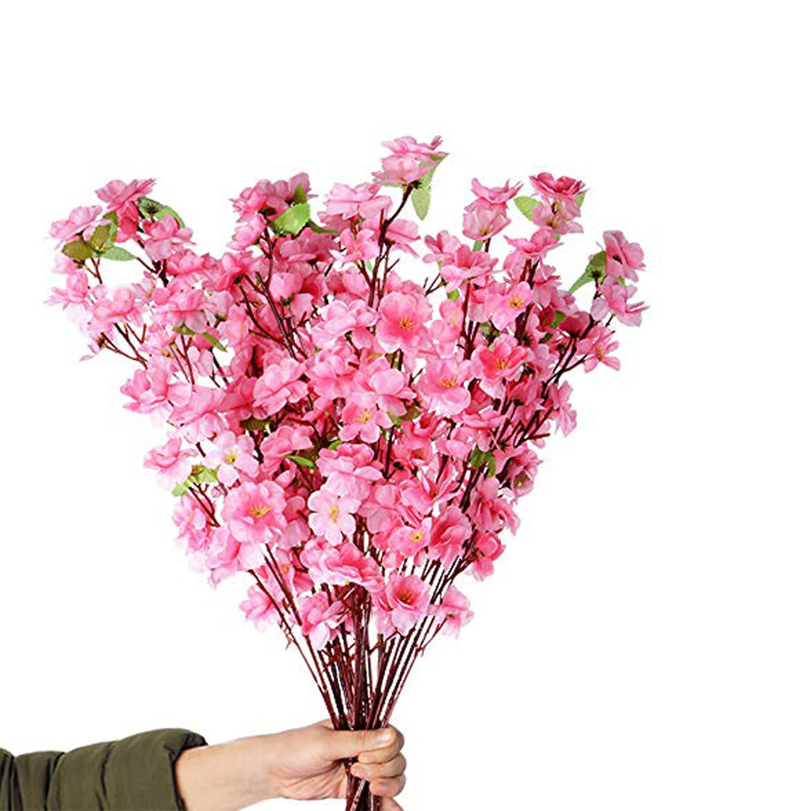 Callu 10Pcs Artificial Flowers Peach Blossom Simulation Peach Branches Flowers Silk Peach Flowers Bouquets Faux Spring Peach Fake Plants for Wedding Home Christmas Indoor Outdoor Decorative