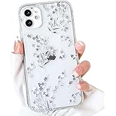 NITITOP Compatible with iPhone 11 Case Cute Clear Flower Floral Artistic Design for Women Girls Stylish Slim Soft TPU Shockproof Protective Girly Phone Cover - White