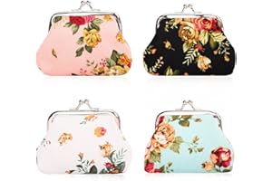 Oyachic 4 Pack Floral Coin Purse,Rose Flower Change Purses,Kiss Lock Wallet for Women Girl