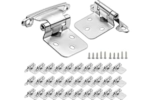 32 Pcs Cabinets Hinges, Overlay Self Closing Cabinet Kitchen Door Hinges with Stainless Steel Screw, Satin Nickel(16 Pairs)