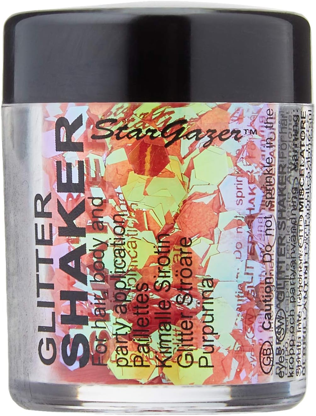 Stargazer Chunky Glitter Shaker, UV Orange. Cosmetic glitter for use on the eyes lips, face, body, hair and nails - Image 3