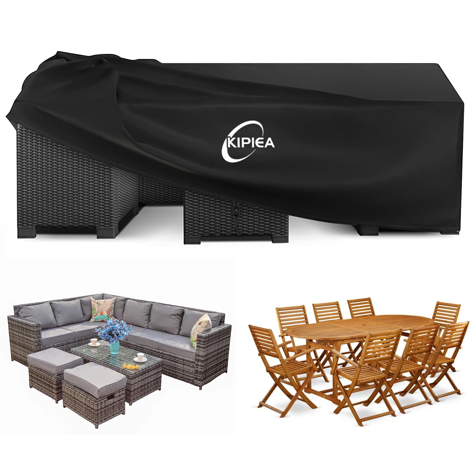 Kipiea Garden Furniture Covers Waterproof, 420D Heavy Duty Oxford Fabric Outdoor Furniture Cover for Table and Chairs Windproof, Patio Set Covers Anti-UV, Ripstop - 280 x 213 x 71cm