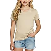 PATPAT Girls Plain Shirts 5-14 Years V Neck Short Sleeve Basic Tees Casual Summer Tops
