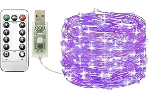 Clearhill USB Fairy Lights 1Pack,33ft/10M Purple 100LED USB Cooper Wire String Lights with Remote Control, 8 Modes, Timing & 