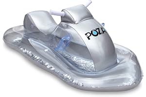 POZA Inflatable Snowmobile Sled- Luxurious Snow Sled with Handles and Filled with Gold Snowflake Confetti, Premium Cold Resistant Heavy Duty PVC Sled for Adults and Kids - 51 Inch