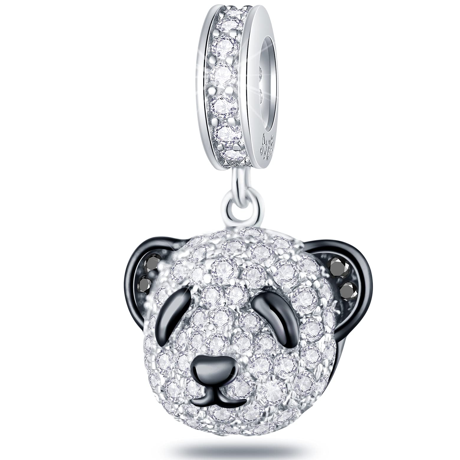 Clear Sparkle Panda Bear Head CZ Pendant Charms, fits pandora Animal Bracelet Necklace, 925 Sterling Silver Dangle Panda Head Beads, Gifts for Pet Lover/Mom/Christmas
