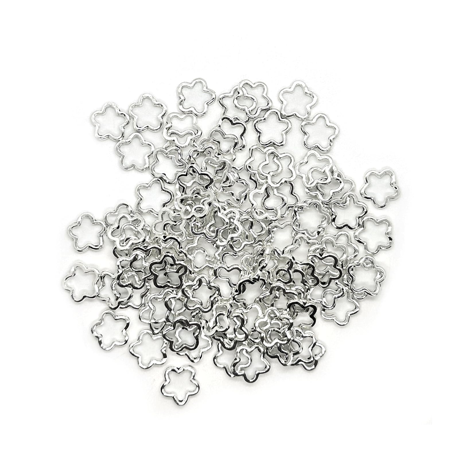 Photo 1 of 100PCS Flower Beads Frames, Silver Metal Beads, Alloy Double Hole Spacer Beads, Petal Blossom Connector Charms, Hollow Star Charms for Jewelry Making DIY Handicrafts Necklace Bracelet Accessories