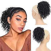 fallsea Drawstring Ponytail for Black Women Curly Black Ponytail Extension for Black Women Synthetic Hair Extensions Short Afro Curly Ponytail Hair Pieces Black
