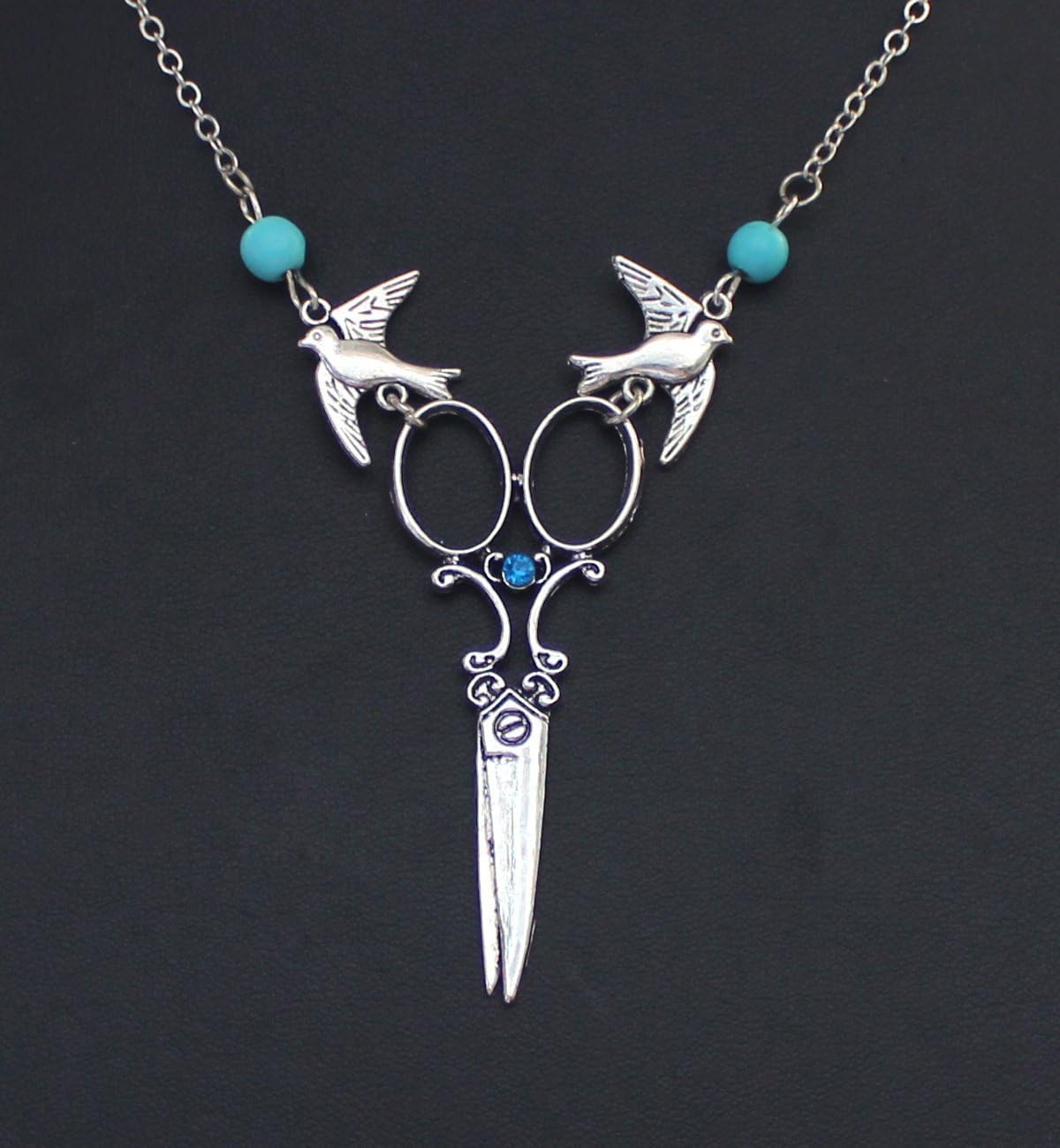 Scissors Necklace with Birds Turquoise Beads Necklace,Hairdressers Gift,Vintage Scissor Necklace,Hair Cutting Jewelry,Gift For Her,Christmas Gifts For Her