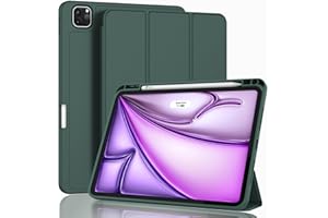 ZryXal New iPad Air 13 Inch Case M2 2024 with Pencil Holder, Smart iPad Case [Support Pencil Pro and Pencil(USB-C)], Support Touch ID and Auto Wake/Sleep (Midnight Green)