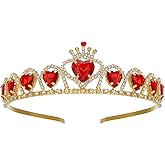 SWEETV Red Princess Tiara for Girls, Birthday Crown Gift for Kids, Crystal Heart Tiara Headband, Child Costume Headpiece Dress up Accessories for Cosplay Party Halloween