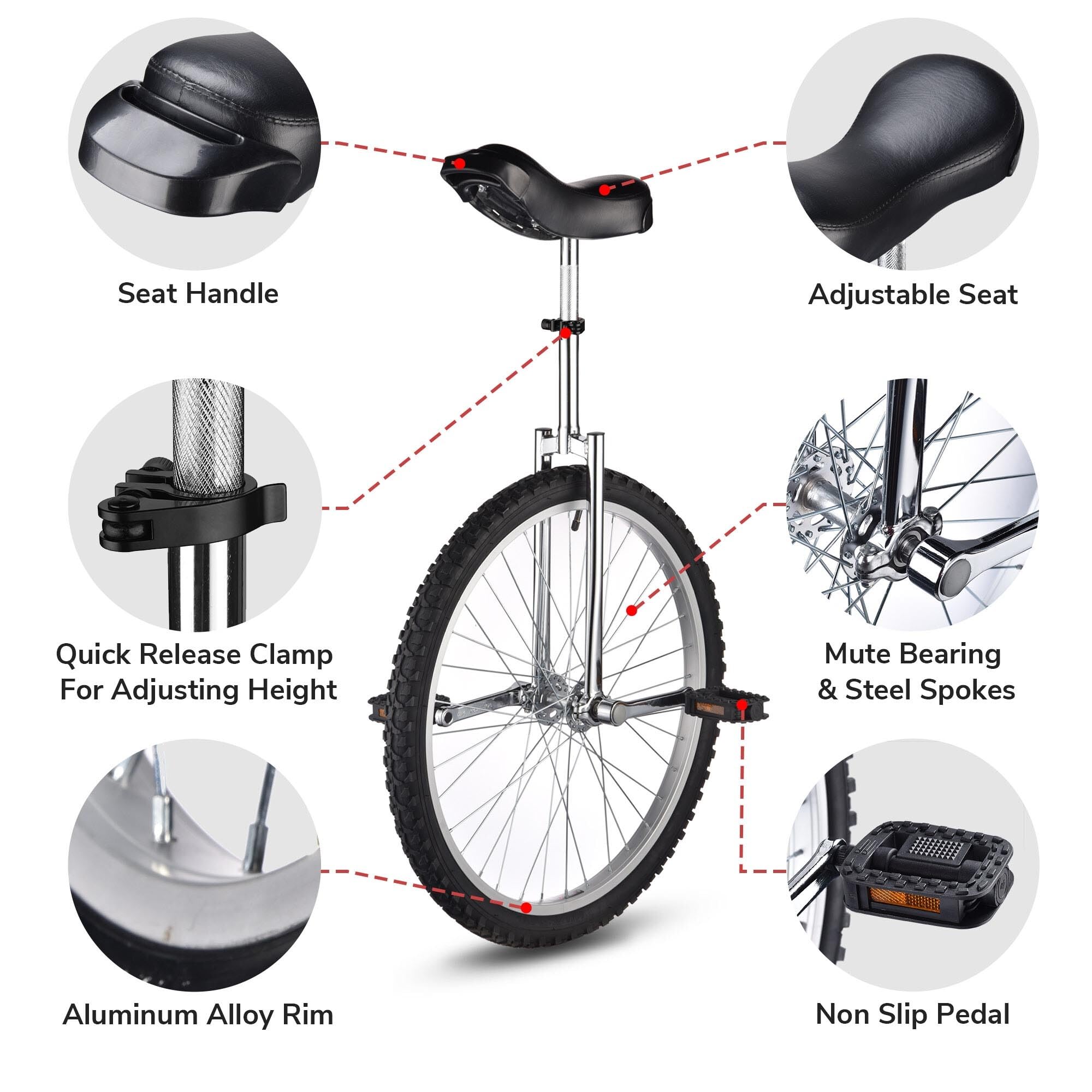 AW 16/18/20/24 Inch Wheel Outdoor Unicycle Adjustable Seat Exercise Bicycle Fit Adults Kids Outdoor Sports Fitness Exercise, for Choice