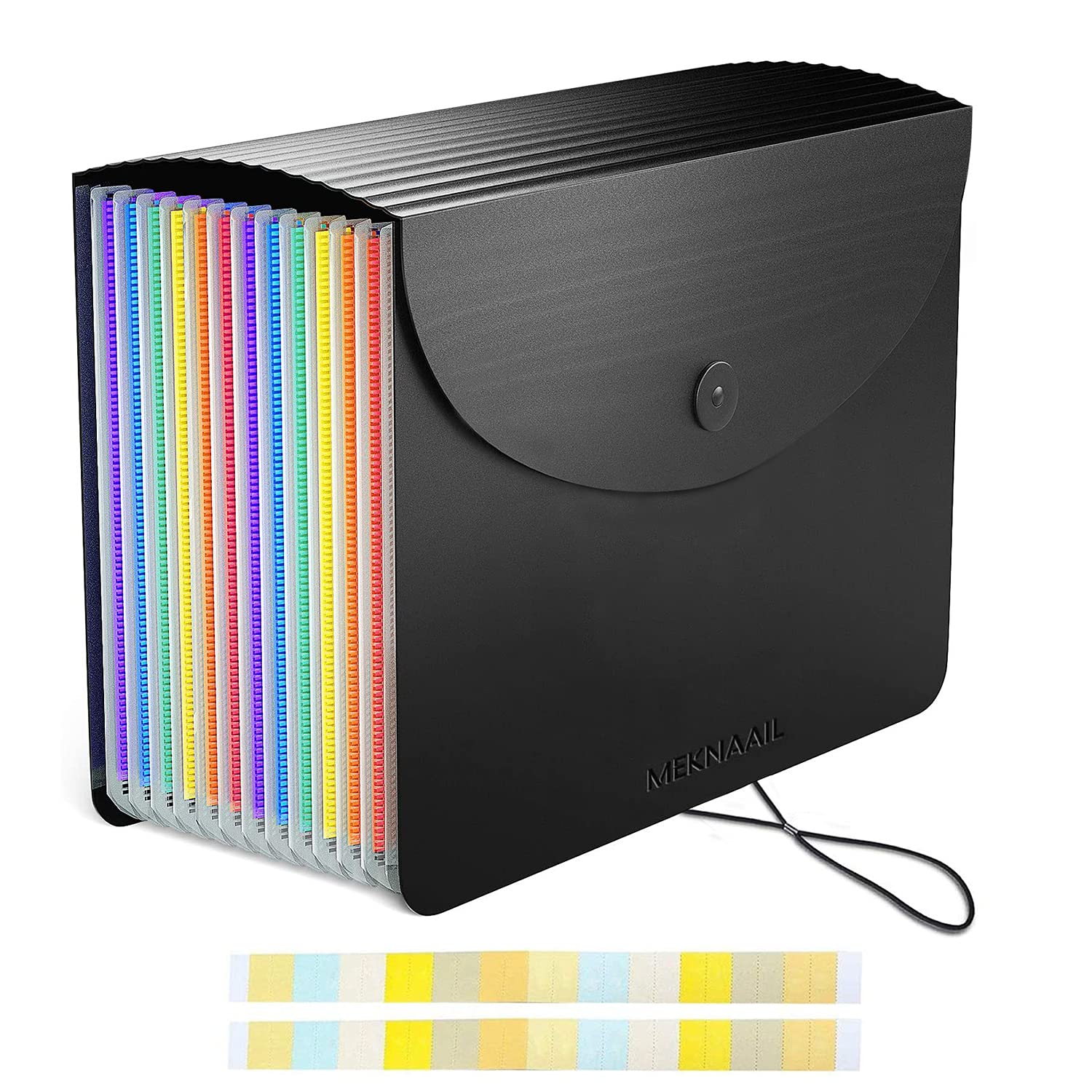 Meknaail File Organiser 13 Pockets A4 Size Expanding Accordion Filing Boxes with Lid and Colour Labels Folders for Paperwork and File Storage