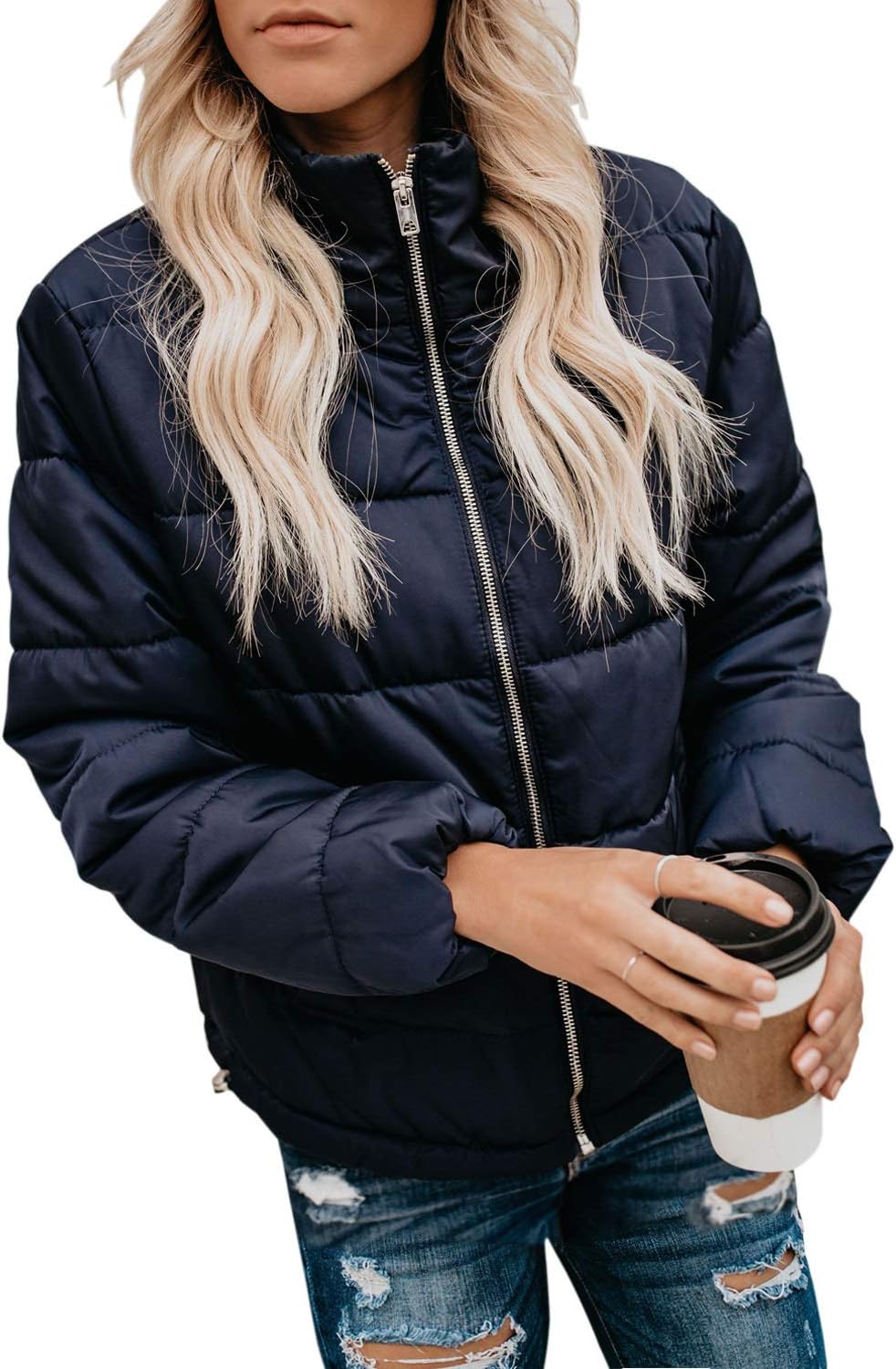 Women's Winter Warm Zip Up Quilted Jacket Outerwear Coat with Pockets