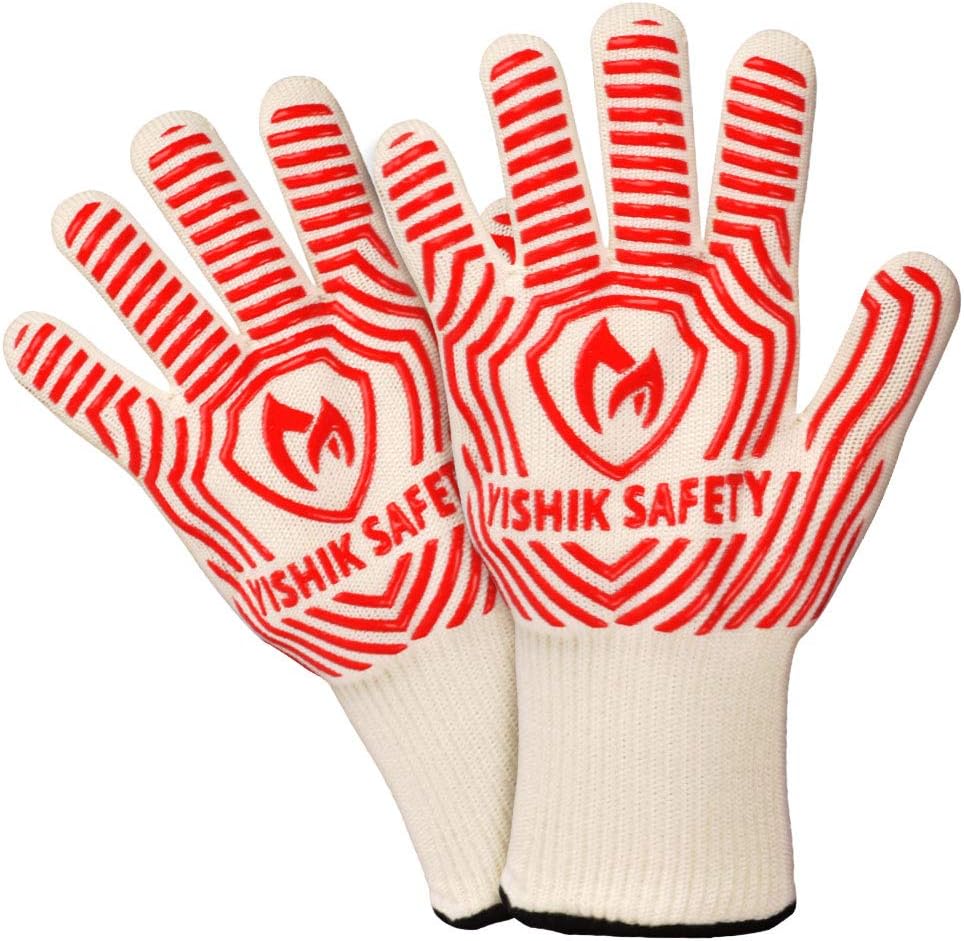 Yishik 932°F Extreme Heat Resistant Oven Gloves,Oven Mitts Hot Surface Handler (PAIR),Heat Proof Gloves Kitchen Non-slip Potholder with Extended Protection,BBQ Gloves For Cooking,Grilling, Baking